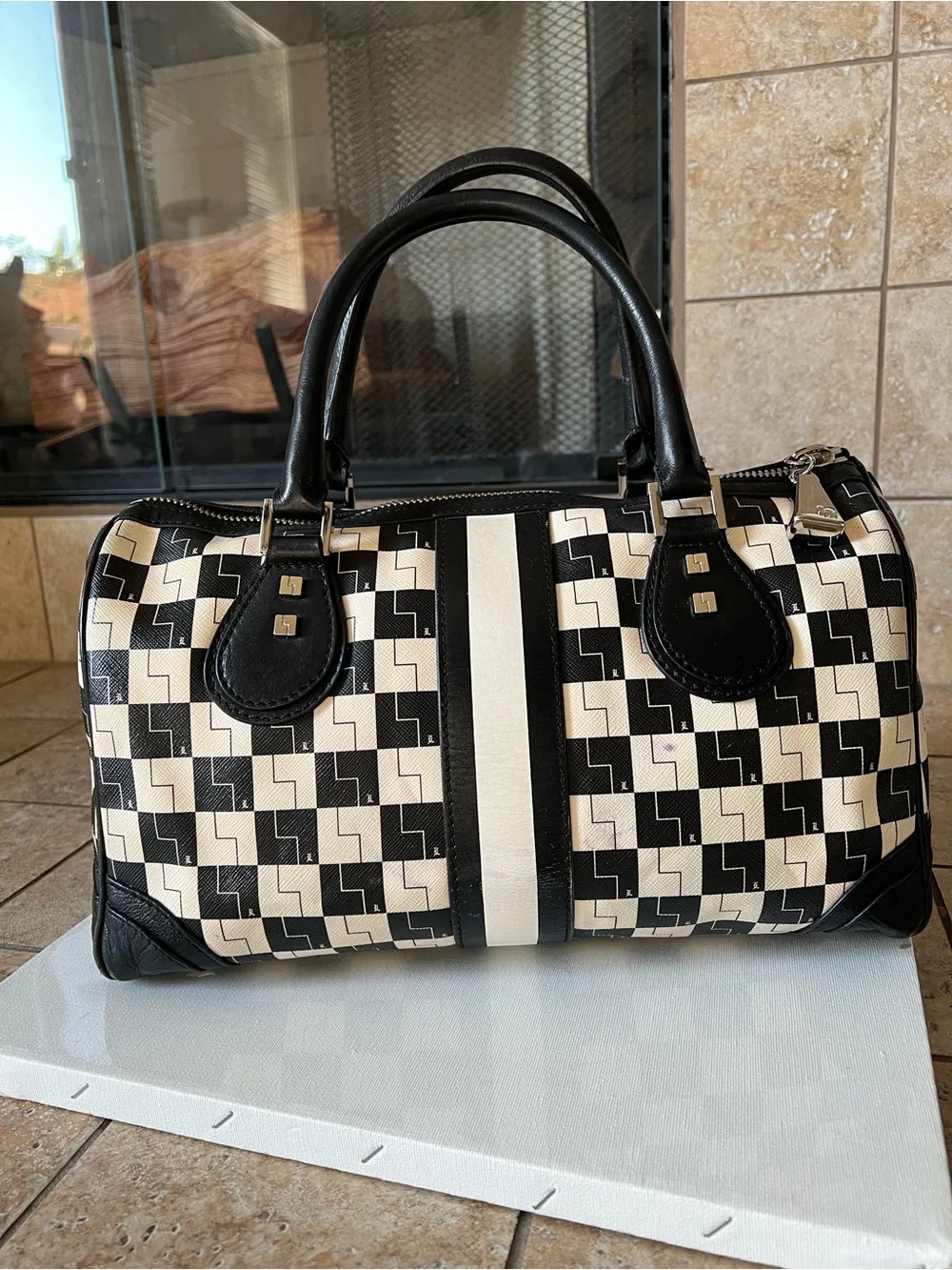 L.A.M.B Satchel Black & White Geometric Satchel Handbag- Rare hard to find